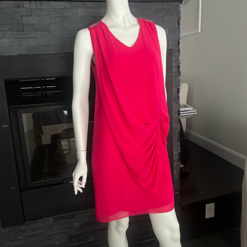 Hot Pink Cocktail Dress Small Draped Dress Sleeveless Party Dress Perspective 6